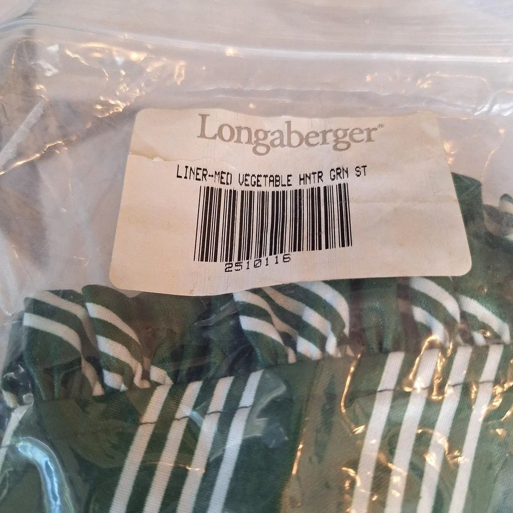Longaberger Hunter Green Stripe M Vegetable/Sleigh Basket Liner 2510116 USA